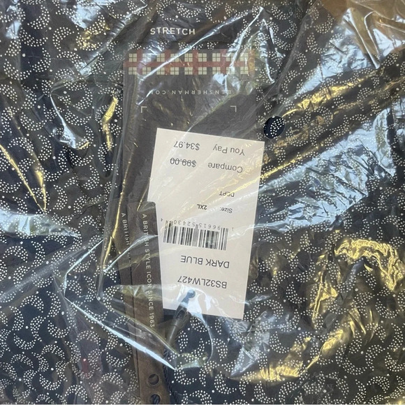 NWT 80%OFF⚠️Ben Sherman Navy & White Stippled Print Button Up Collared Shirt 2XL - Picture 2 of 3